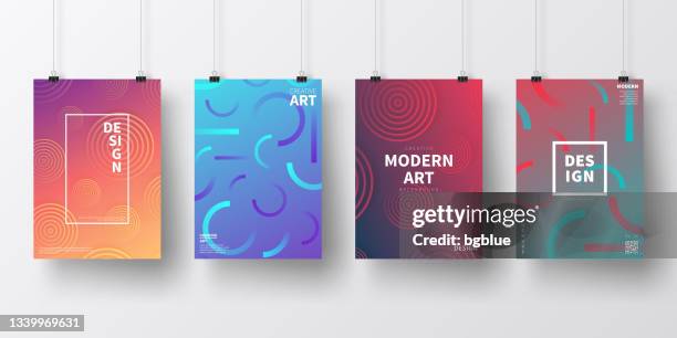 posters with abstract colorful designs, isolated on white background - binder clip stock illustrations