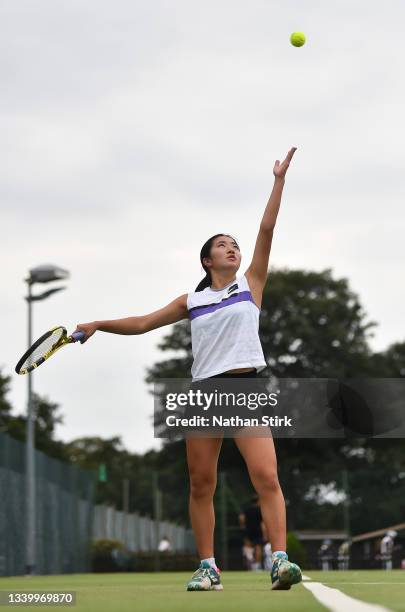 Nao Nishino serves during the girls U18 Final of The Fred Perry Championships on September 12, 2021 in Ealing, England.