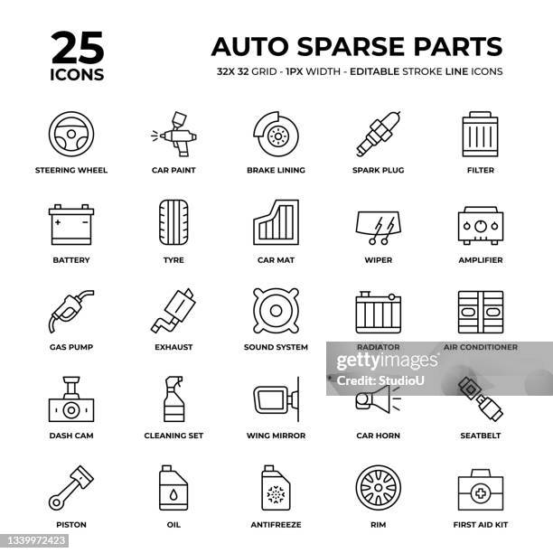 stockillustraties, clipart, cartoons en iconen met auto sparse parts line icon set - vehicle part