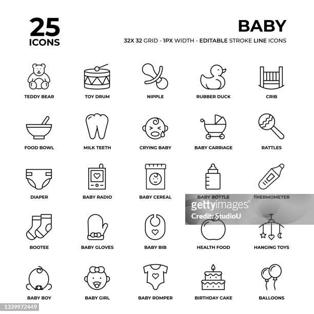 baby line icon set - baby bib stock illustrations