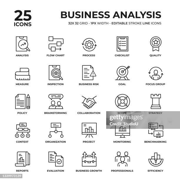 symbolsatz für geschäftsanalysezeilen - flowchart stock-grafiken, -clipart, -cartoons und -symbole