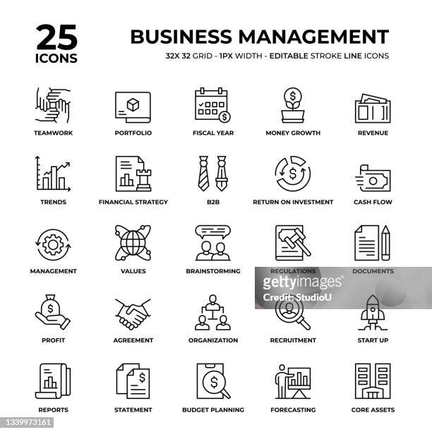 business management line icon set - portfolio stock-grafiken, -clipart, -cartoons und -symbole