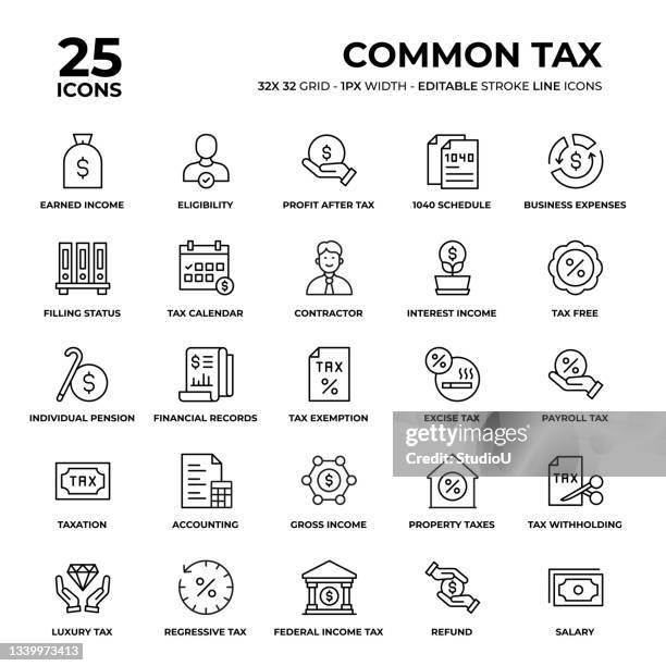 illustrations, cliparts, dessins animés et icônes de jeu d’icônes de ligne d’impôt commune - tax form