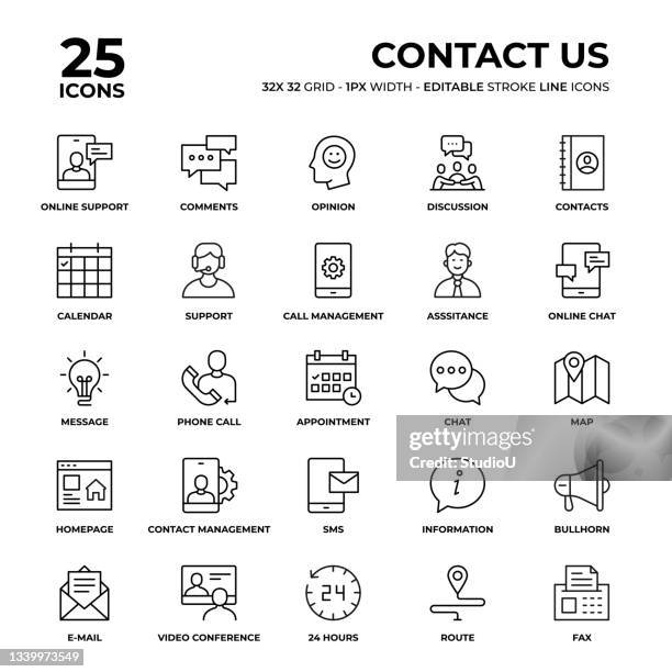contact us line icon set - call button stock illustrations
