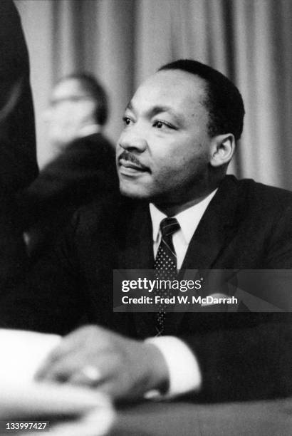 American Civil Rights leader Reverend Martin Luther King Jr. Attends an event held by the Drug, Hospital, and Health Care Employees Union-District...