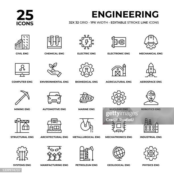 engineering line icon set - geology icon stock illustrations