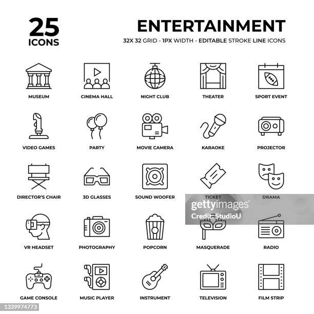 entertainment line icon set - nachtleben stock-grafiken, -clipart, -cartoons und -symbole