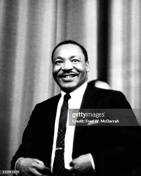 American Civil Rights leader Reverend Martin Luther King Jr. Attends an event held by the Drug, Hospital, and Health Care Employees Union-District...