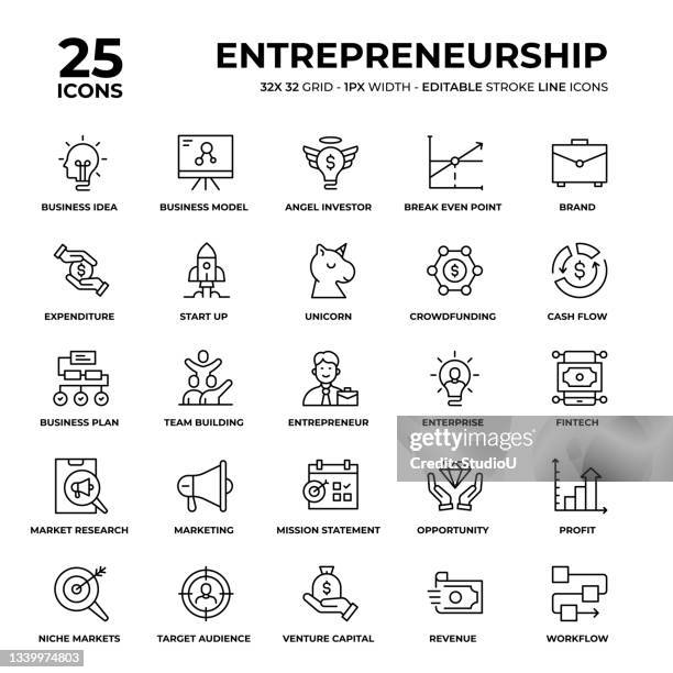 entrepreneurship line icon set - business model stock illustrations