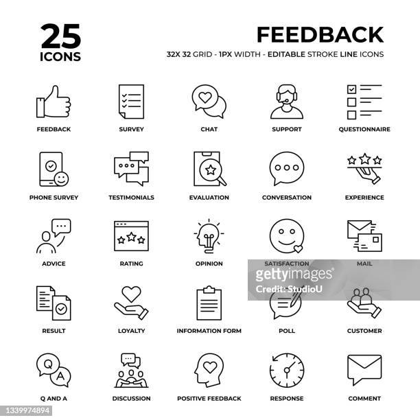 stockillustraties, clipart, cartoons en iconen met feedback line icon set - customer loyalty