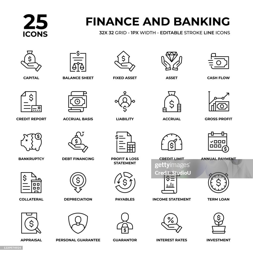 Finance And Banking Line Icon Set