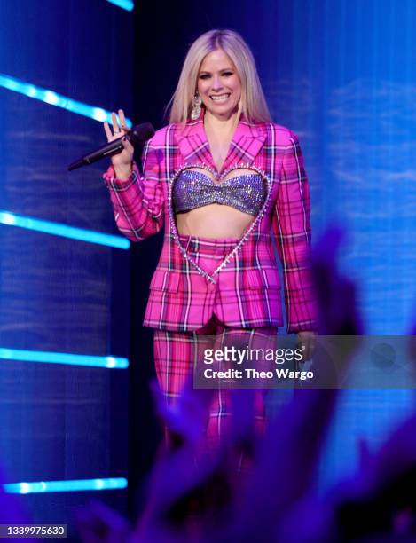Avril Lavigne speaks onstage during the 2021 MTV Video Music Awards at Barclays Center on September 12, 2021 in the Brooklyn borough of New York City.
