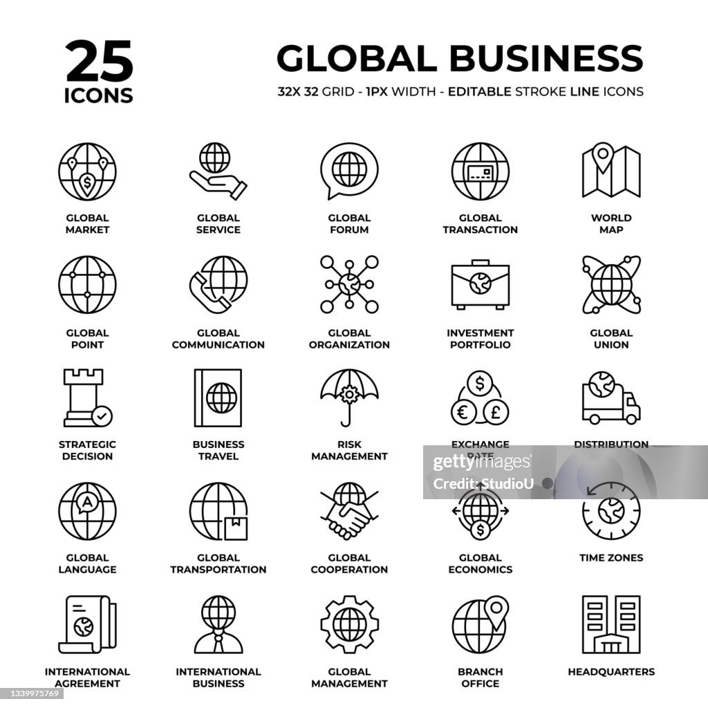 Global Business Line Icon Set