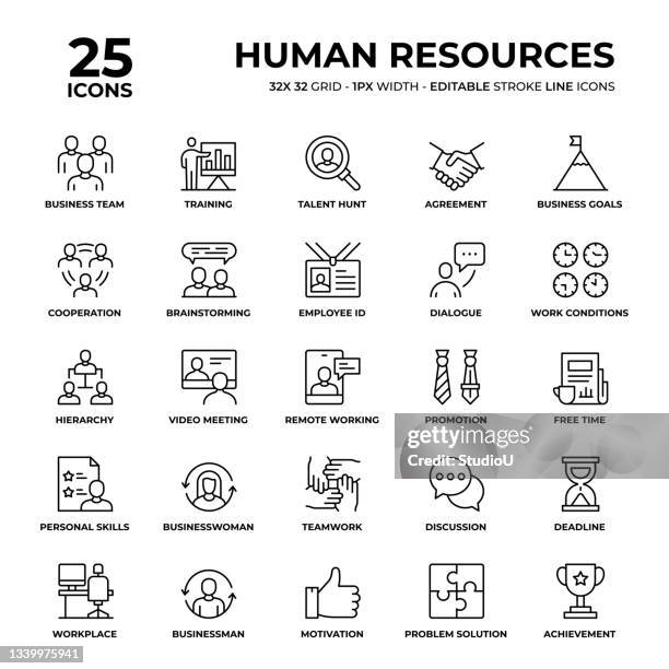 human resources line icon set - training icon stock illustrations