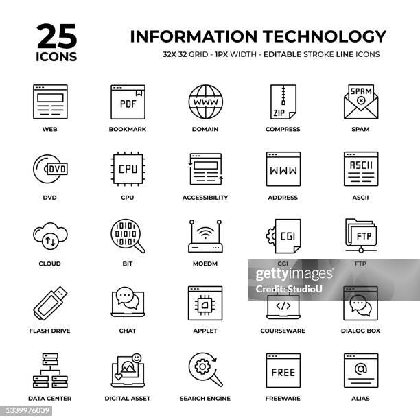 information technology line icon set - modem stock illustrations