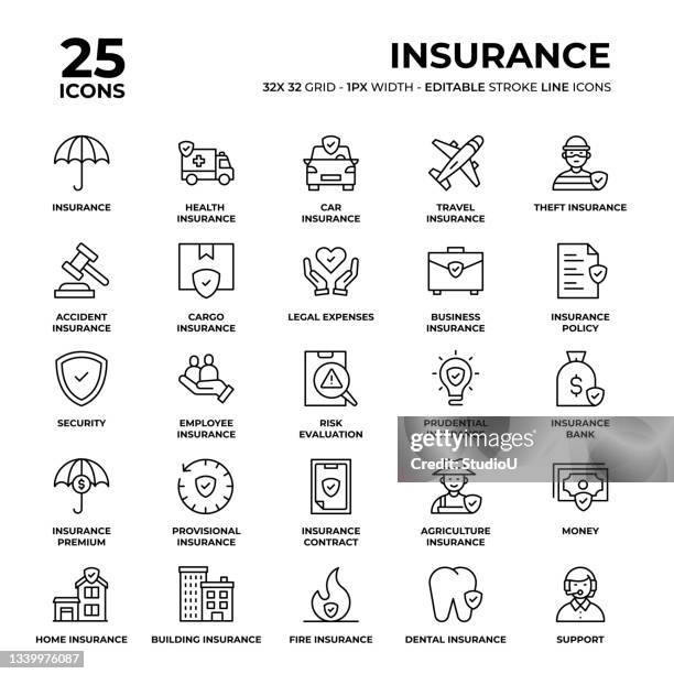 symbolset für versicherungslinien - medical insurance stock-grafiken, -clipart, -cartoons und -symbole