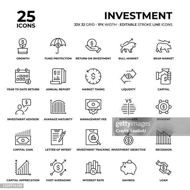 stockillustraties, clipart, cartoons en iconen met investment line icon set - fund manager