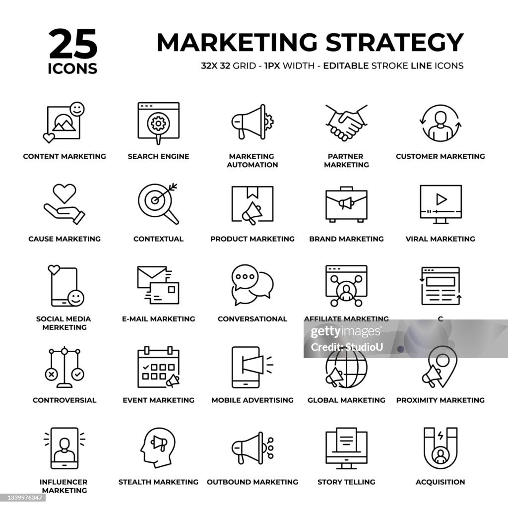 Marketing Strategy Line Icon Set
