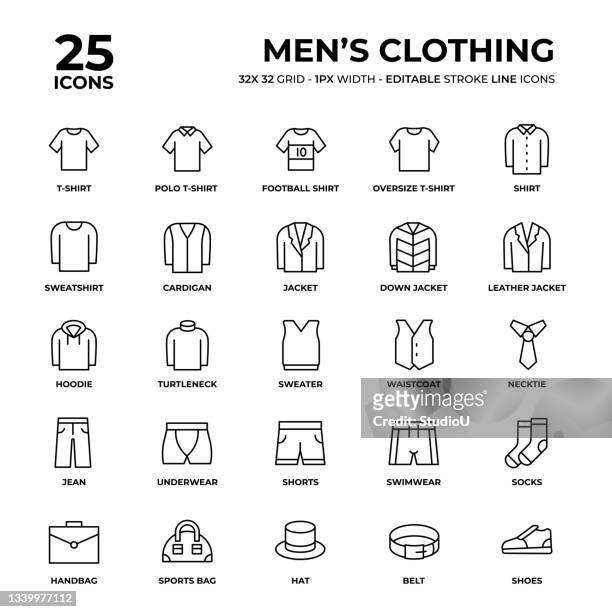 menswear line icon set - strip stock-grafiken, -clipart, -cartoons und -symbole