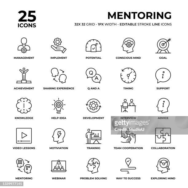 ilustrações de stock, clip art, desenhos animados e ícones de mentoring line icon set - talent team coaching