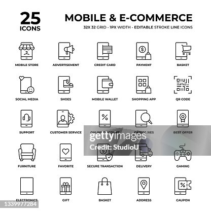 Mobile And E-Commerce Line Icon Set Mobile And E-Commerce Line Icon Set
