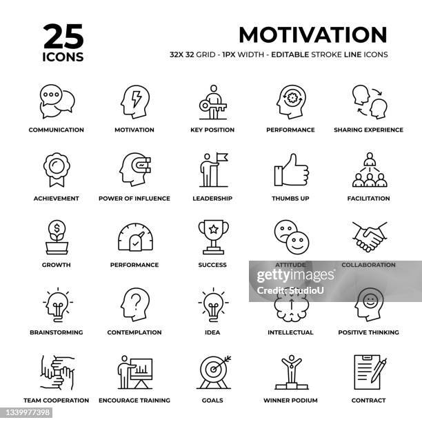 motivation line icon set - überzeugen stock-grafiken, -clipart, -cartoons und -symbole