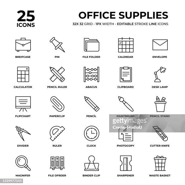 office supplies line icon set - ruler 幅插畫檔、美工圖案、卡通及圖標