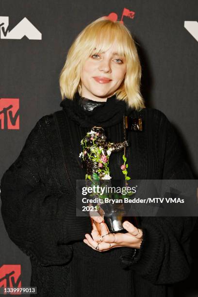 Billie Eilish, winner of the Video for Good award for 'Your Power,’ attends the 2021 MTV Video Music Awards at Barclays Center on September 12, 2021...