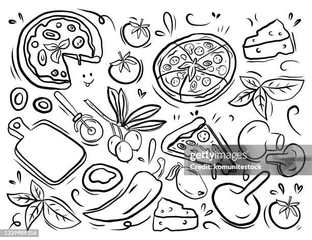 pizza concept doodle, hand drawn vector illustration - pizza stock illustrations