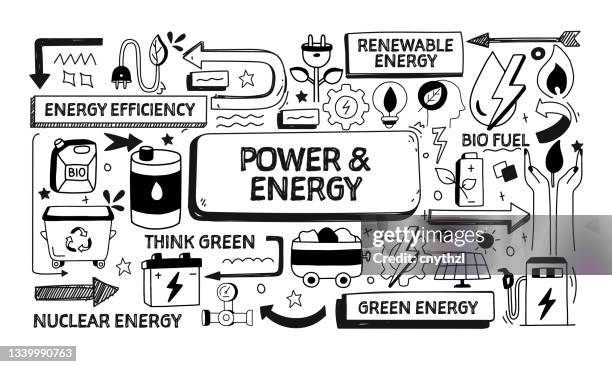 power and energy related doodle illustration. modern design vector illustration for web banner, website header etc. - turbine stock illustrations