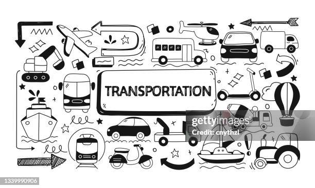 transportation related doodle illustration. modern design vector illustration for web banner, website header etc. - motorcycle travel stock illustrations