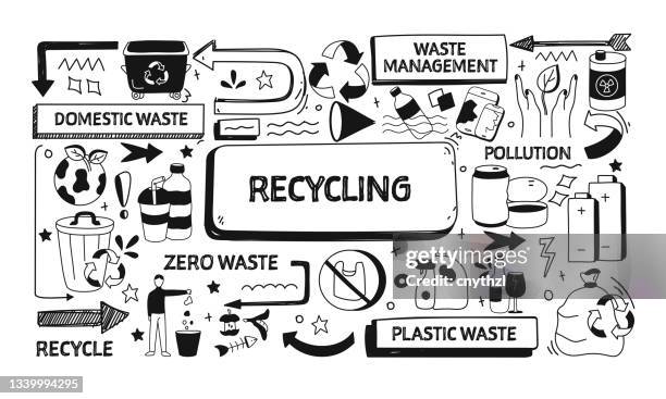 ilustrações de stock, clip art, desenhos animados e ícones de recycling and zero waste related doodle illustration. modern design vector illustration for web banner, website header etc. - lixo