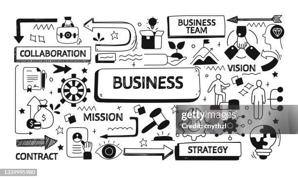 business related doodle illustration. modern design vector illustration for web banner, website header etc. - empty conference room stock illustrations