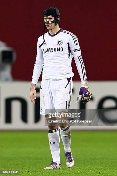 Peter Cech of Chelsea looks dejected after losing 1-2 the UEFA Champions League group E match between Bayer 04 Leverkusen and Chelsea FC at BayArena...