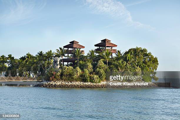 two lookout towers on sentosa island - isla de sentosa fotografías e imágenes de stock