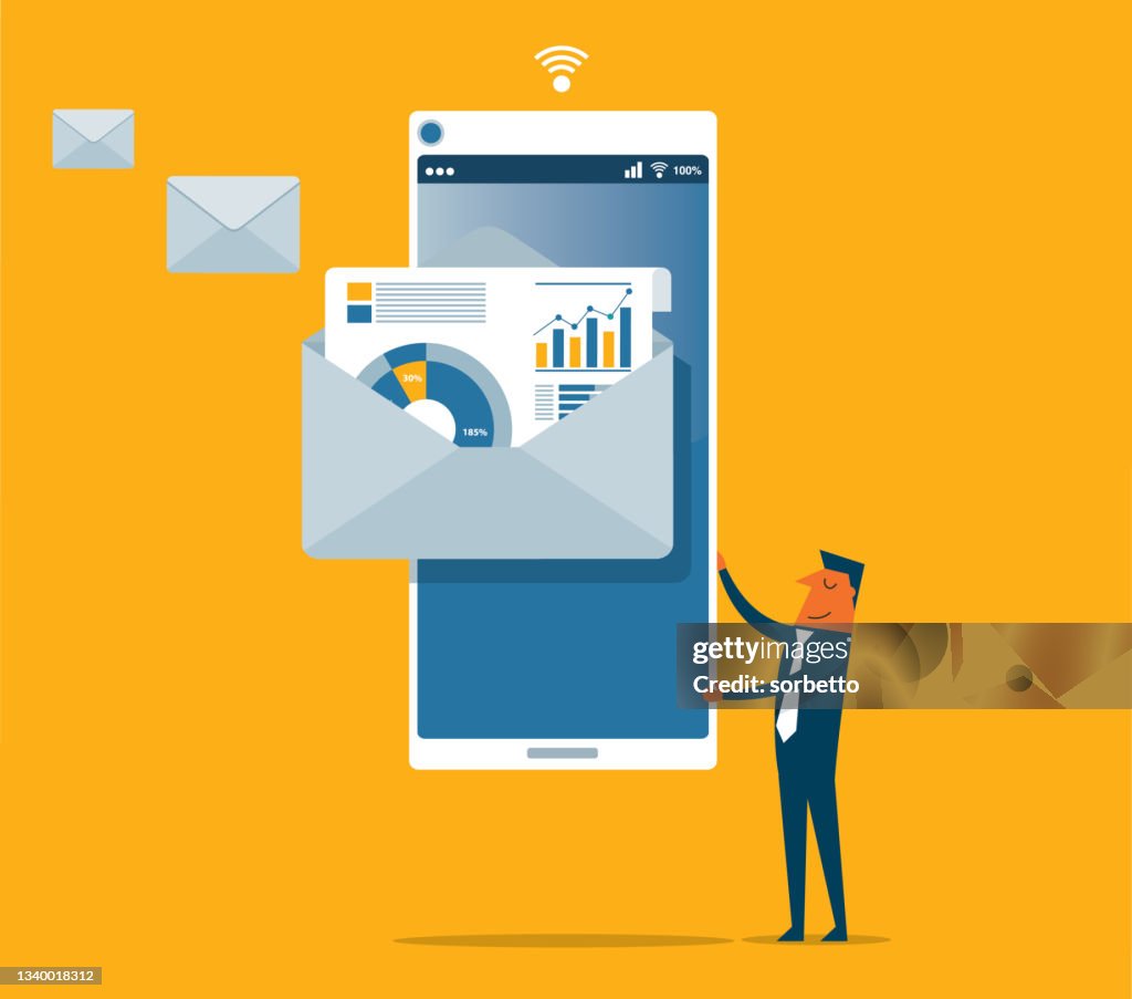 Businessman read and research email - mobile phone