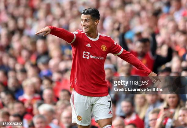 Cristiano Ronaldo of Manchester United smiles during the Premier League match between Manchester United and Newcastle United at Old Trafford on...