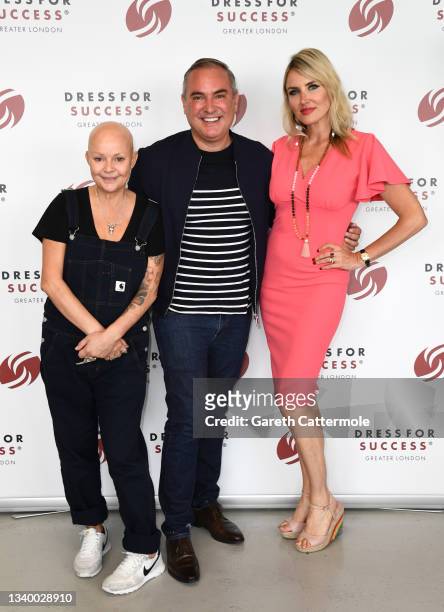 Gail Porter, Nick Ede and Nancy Sorrell during the Dress For Success photocall at Newcombe House on September 13, 2021 in London, England. Dress for...