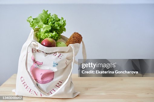 Eco-friendly cotton bag with vegetables and fruits with an individual pattern Eco-friendly cotton bag with vegetables and fruits with an individual pattern
