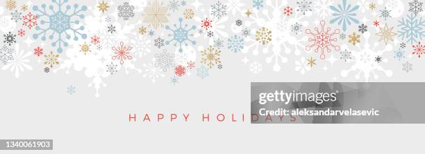 illustrazioni stock, clip art, cartoni animati e icone di tendenza di moderno natale fiocco di neve border sfondo - buone vacanze frase breve