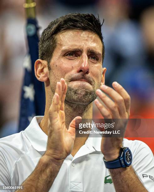Flushing Meadows, N.Y.: Novak Djokovic in tears after losing to Daniil Medvedev in straight set in the men's final of the US Open at Arthur Ashe...