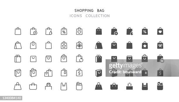 illustrazioni stock, clip art, cartoni animati e icone di tendenza di icone line & flat shopping bag - fare spese