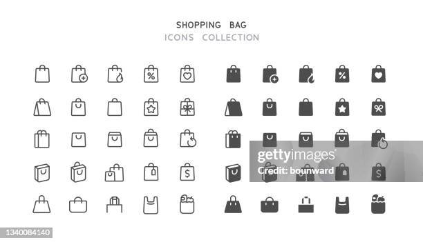 bildbanksillustrationer, clip art samt tecknat material och ikoner med line & flat shopping bag icons - ecommerce icon