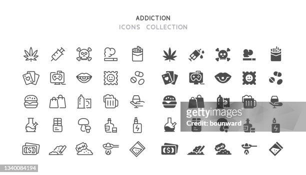 line & flat addiction icons - cannabis medicinal 幅插畫檔、美工圖案、卡通及圖標