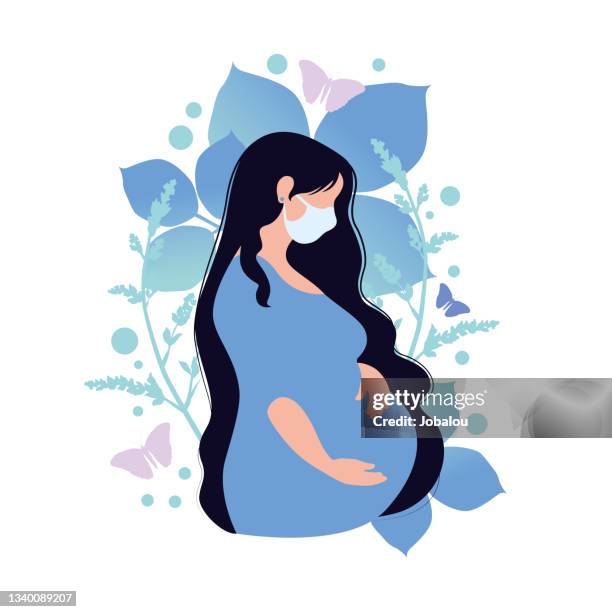 pregnancy during the coronavirus epidemic - woman protective face mask stock illustrations