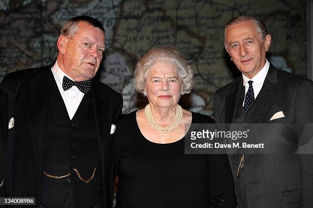 Lady Mary Soames , daughter of former British Prime Minister Sir Winston Churchill, poses onstage with cast members Warren Clarke and Jeremy Clyde...