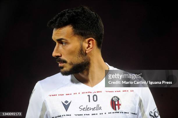 Nicola Sansone of Bologna FC looks on during the warm up prior the begining of the Serie A match between Bologna FC and Hellas Verona FC at Stadio...