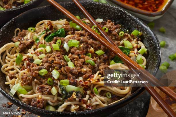 dan dan noodles - szechuan cuisine stockfoto's en -beelden