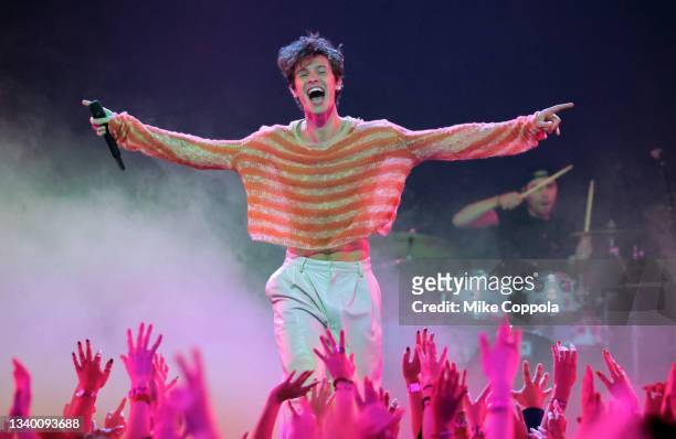 Shawn Mendes performs onstage during the 2021 MTV Video Music Awards at Barclays Center on September 12, 2021 in the Brooklyn borough of New York...