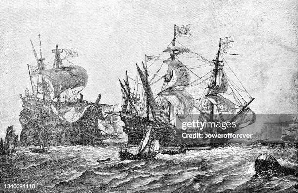 illustrations, cliparts, dessins animés et icônes de l’armada espagnole au large de calais, france - 16ème siècle - galleon